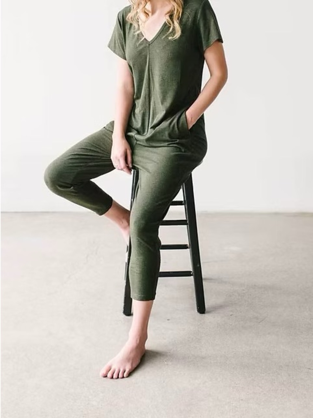 Smash + Tess Olive Green V-Neck Relaxed Jumpsuit